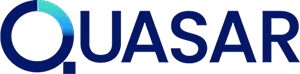 Quasar Medical 标志。该标志是一个蓝绿渐变色、设计风格独特的蓝色 Q 字母。